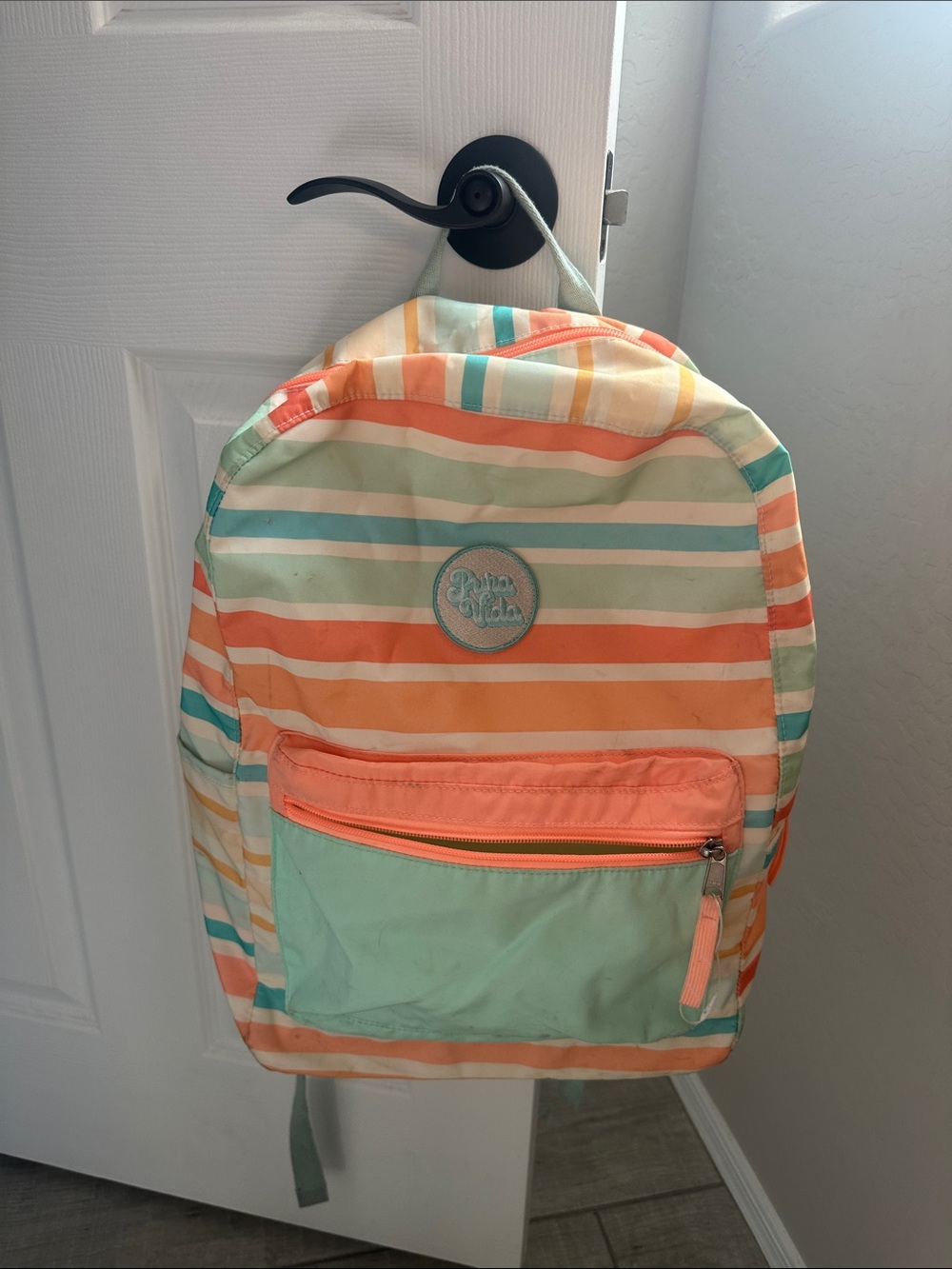 Pura Vida Striped Kids Backpack in Coral, Mint & Yellow